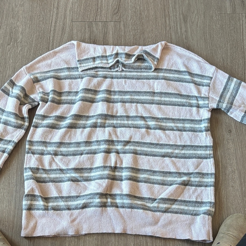 J. Jill Pink and Gray Striped Turtleneck Sweater